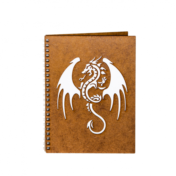 Agenda A5 personalizata din lemn cu dragon