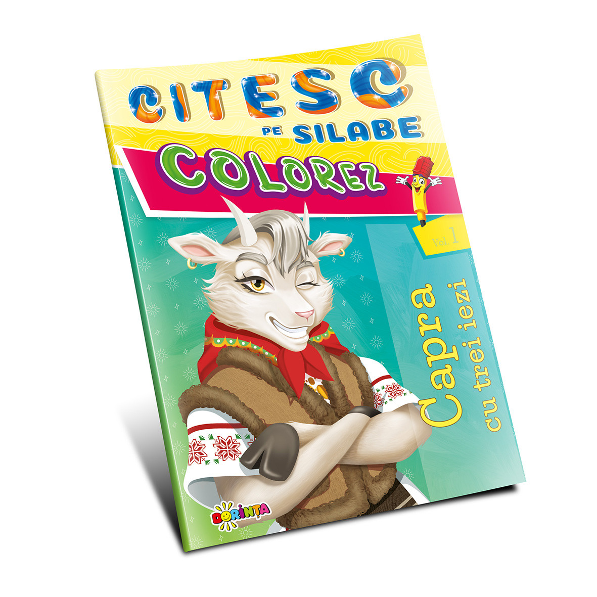 Citesc pe silabe. Colorez. Capra cu trei iezi