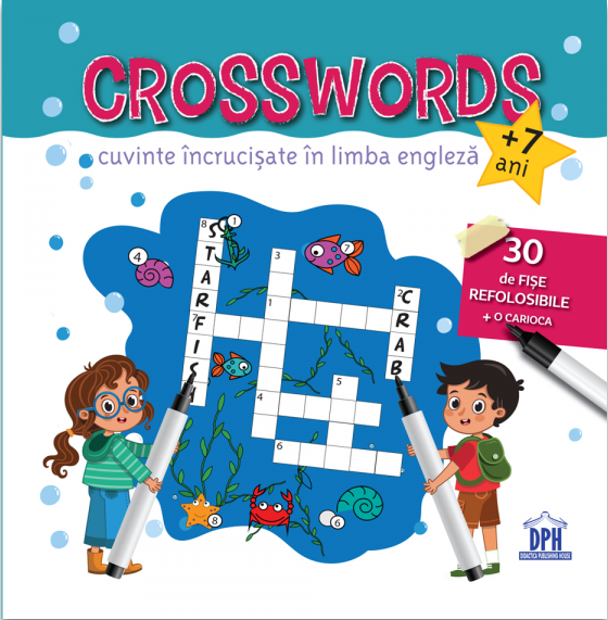 Crosswords. Cuvinte incrucisate in limba engleza (7 ani +). 30 de fise refolosibile + o carioca