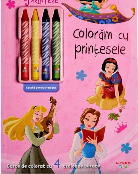 DISNEY. PRINTESE. Coloram cu printesele. Carte de pictat cu 4 creioane cerate