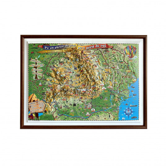 Pe-un picior de plai pe-o gura de rai (harta Romaniei pentru copii proiectie 3D) format A3